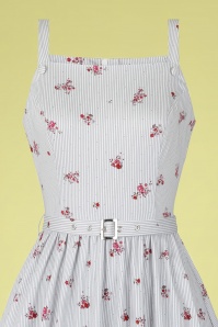 Hearts & Roses - 50s Gertrude Striped Swing Dress in White and Grey 3