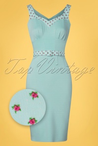 Miss Candyfloss - 50s Edwige Regina Pencil Dress in Light Blue