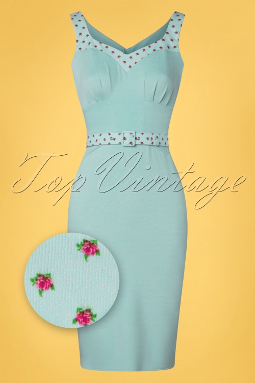 Miss Candyfloss - Edwige Regina pencil jurk in lichtblauw
