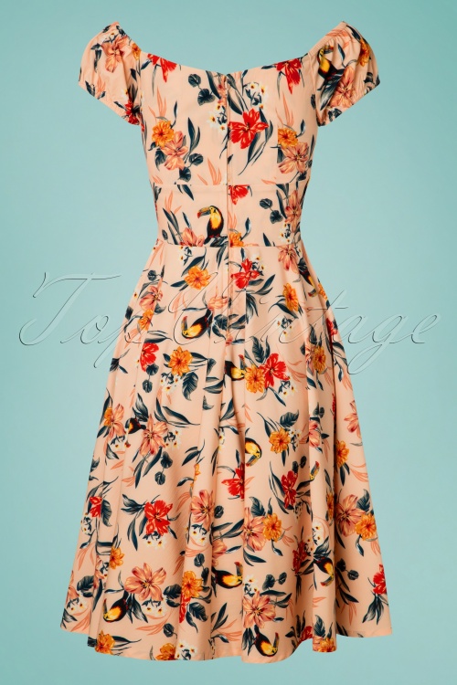 Timeless - 50s Clara Floral Swing Dress in Peach Pink 4