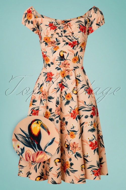 Timeless - Clara Floral Swing Dress Années 50 en Pêche 2
