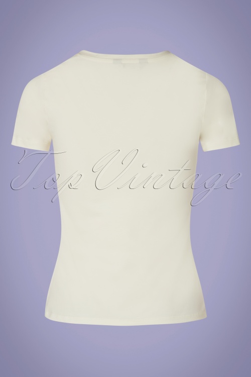 Queen Kerosin - Tune Up T-Shirt Années 50 en Blanc Cassé 3