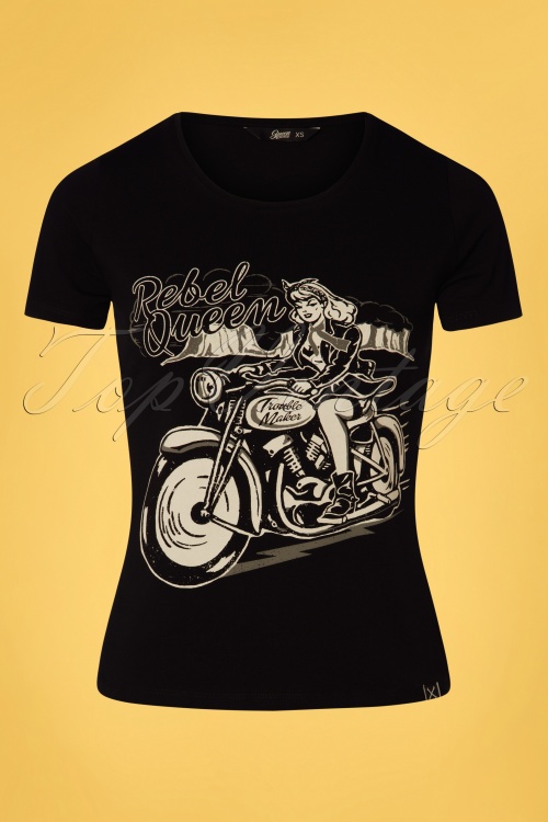 Queen Kerosin - Wild Rebel T-shirt in zwart
