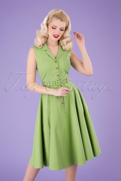 Collectif Clothing - Caterina Sleeveless Swing Dress Années 50 en Vert Poire 3