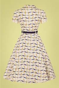 Collectif Clothing - Caterina Ribbon Check Swing Dress Années 60 en Crème 4