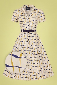 Collectif Clothing - Caterina Ribbon Check Swing Dress Années 60 en Crème