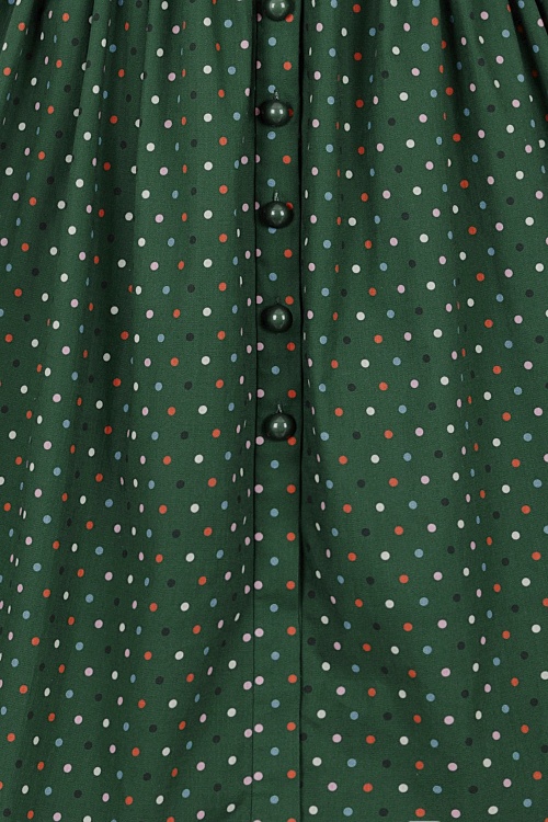 Collectif Clothing - 50s Jemima Polka Dot Swing Dress in Green 5