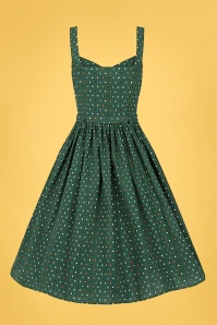 Collectif Clothing - 50s Jemima Polka Dot Swing Dress in Green 4