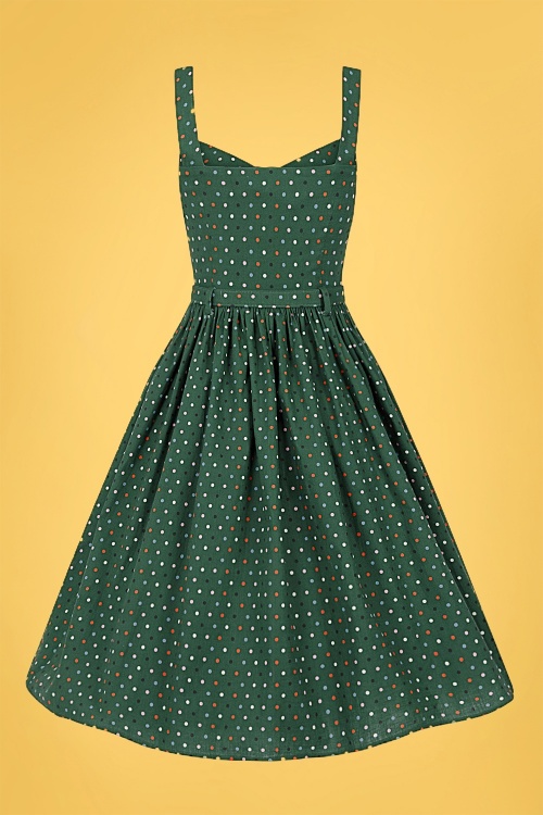 Collectif Clothing - Jemima Polka Dot Swing Dress Années 50 en Vert 4