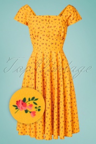 Timeless - 50s Aaliyah Flower Swing Dress in Yellow  2