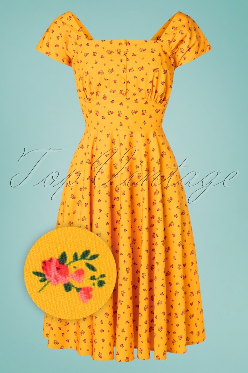 Timeless - 50s Aaliyah Flower Swing Dress in Yellow  2