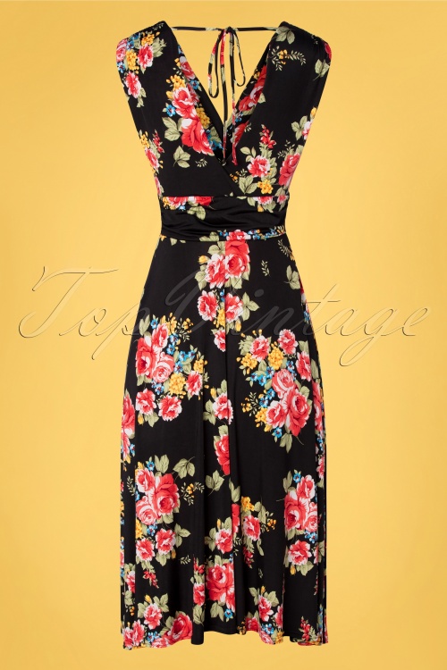 Vintage Chic for Topvintage - Jane floral swing jurk in zwart en rood 2