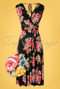 Vintage Chic for Topvintage - Jane floral swing jurk in zwart en rood