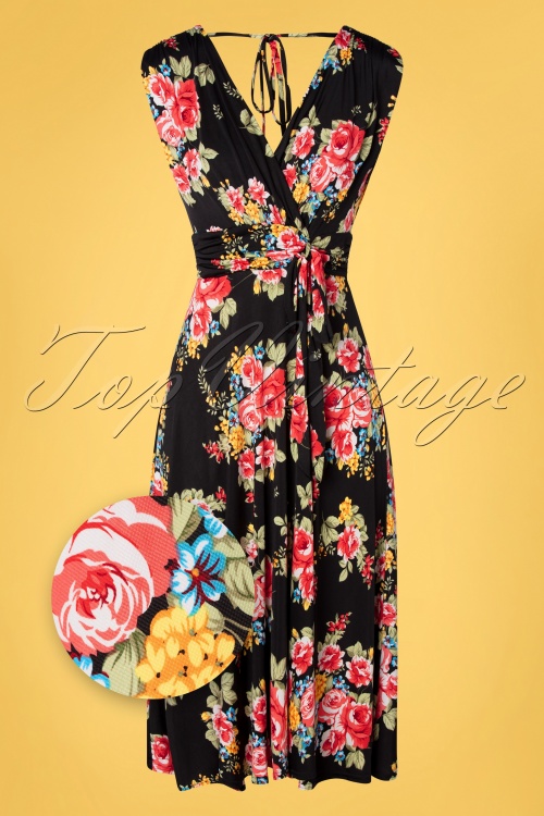 Vintage Chic for Topvintage - Jane floral swing jurk in zwart en rood