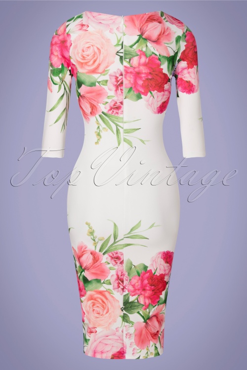 Vintage Chic for Topvintage - Fenna floral pencil jurk in ivoor 4