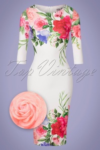 Vintage Chic for Topvintage - Fenna floral pencil jurk in ivoor
