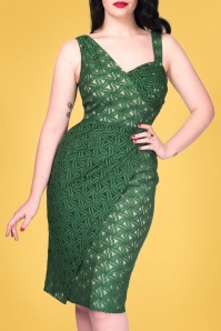 Rebel Love Clothing - 50s Jungle Jive Lace Sarong Pencil Dress in Green