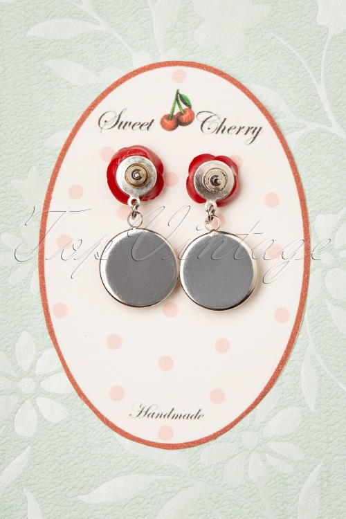 Sweet Cherry - Rose Cupcake Earrings Années 50 en Blanc et Rouge 3