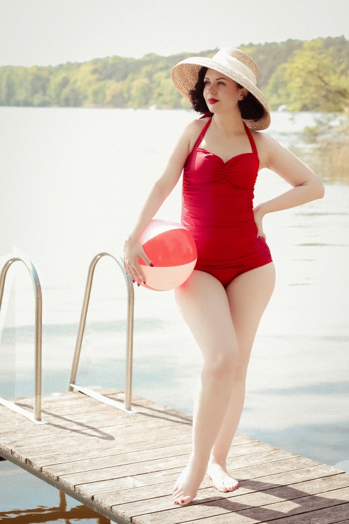 Classic Fifties One Piece Swimsuit in Red