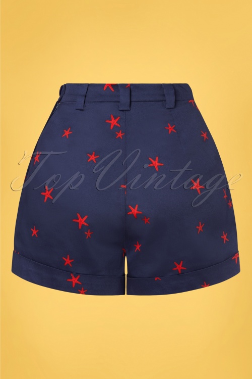 Collectif Clothing - Jojo Starfish Shorts Années 50 en Bleu Marine  2