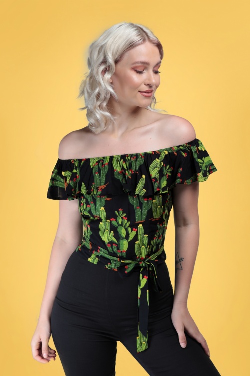 Collectif Clothing - Marietta Cactusland Top Années 50 en Noir 