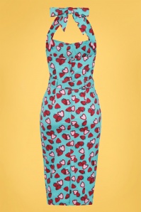 Collectif Clothing - Wanda Strawberry Pencil Dress Années 50 en Bleu  4