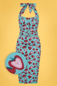 Collectif Clothing - Wanda Strawberry Pencil Dress Années 50 en Bleu 