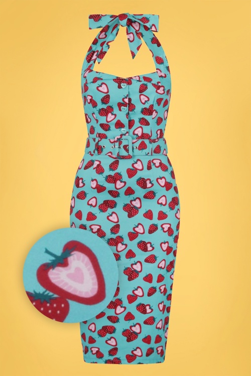 Collectif Clothing - Wanda Strawberry Pencil Dress in Blau