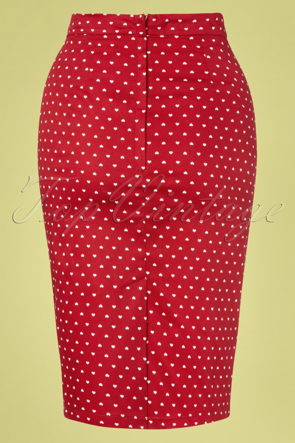 50s Polly Love Hearts Pencil Skirt in Red