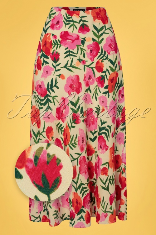 Wild Pony - 60s Falda Watercolour Floral Skirt in Cream