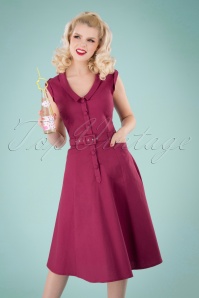 Collectif Clothing - Leonie Swing Dress Années 50 en Framboise