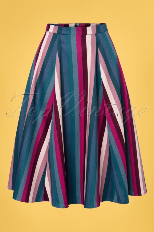 Collectif Clothing - Matilde Paradise Stripes Swing Skirt Années 50 en Multi
