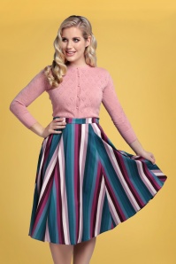 Collectif Clothing - Matilde Paradise Stripes Swing Skirt Années 50 en Multi 2