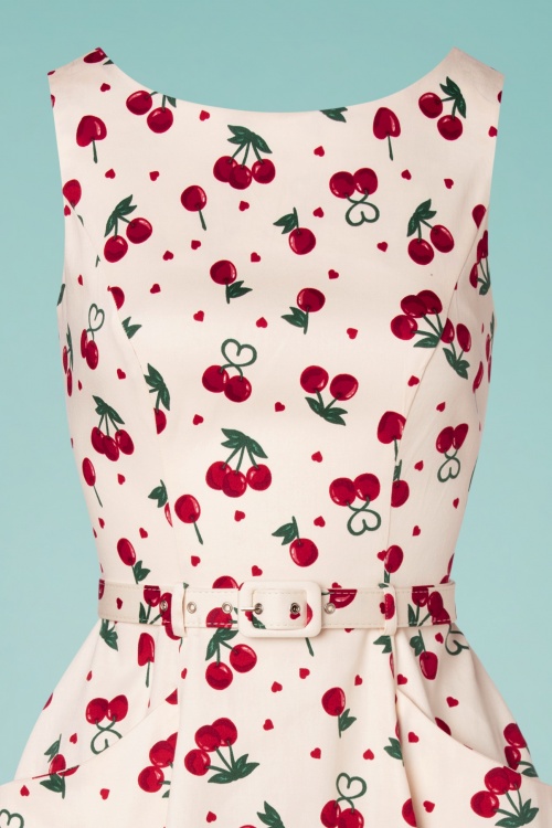Collectif Clothing - Hepburn Cherry Love Swing Dress Années 50 en Crème 4