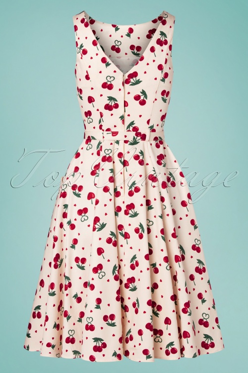 Collectif Clothing - Hepburn Cherry Love Swing Dress Années 50 en Crème 3