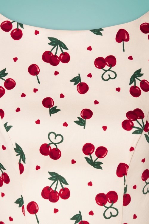 Collectif Clothing - Hepburn Cherry Love Swing Dress Années 50 en Crème 6