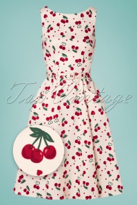 Collectif Clothing - Hepburn Cherry Love Swing Dress Années 50 en Crème 2