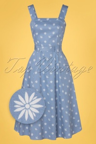 Collectif Clothing - 50s Tess Ditsy Floral Swing Dress in Blue 2