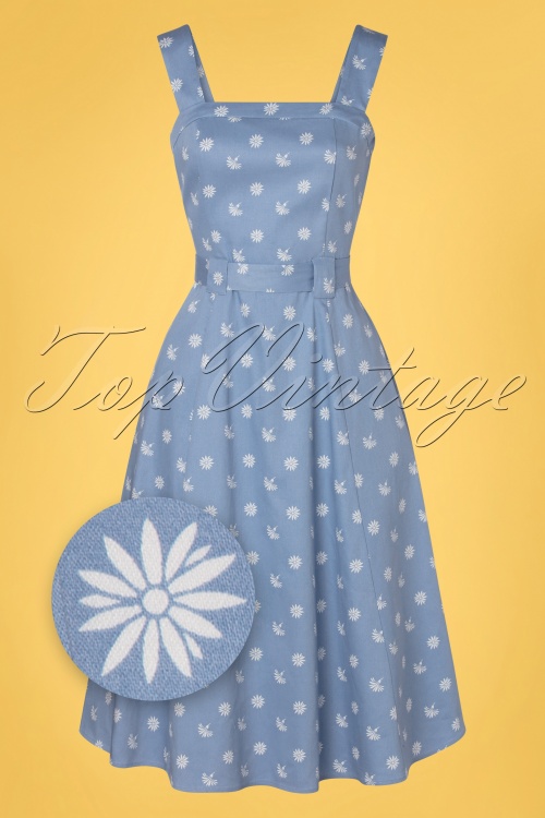 Collectif Clothing - 50s Tess Ditsy Floral Swing Dress in Blue 2