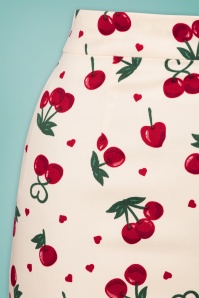 Collectif Clothing - Polly Cherry Love Pencil Skirt Années 50 en Crème  3