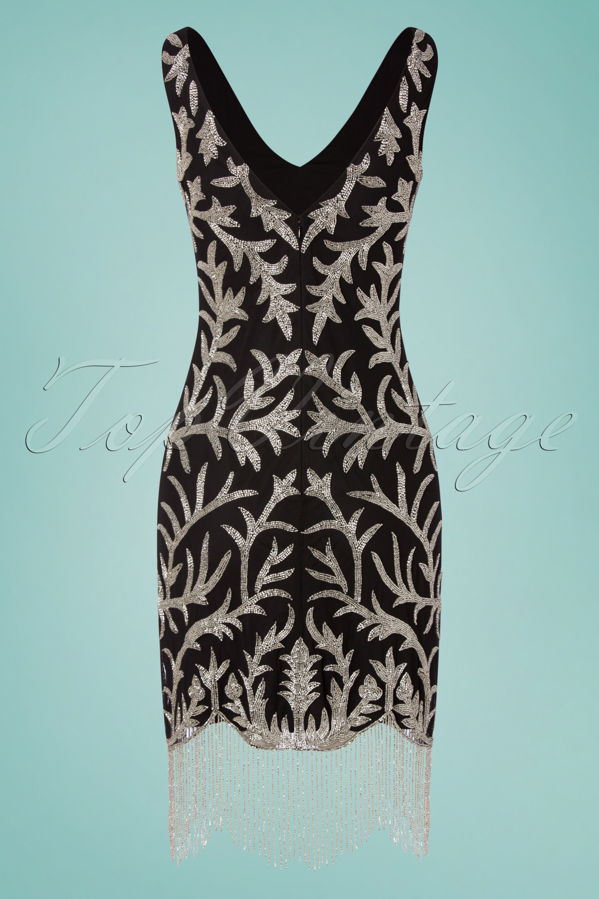 GatsbyLady Senna Flapper jurk in zwart en zilver Topvintage