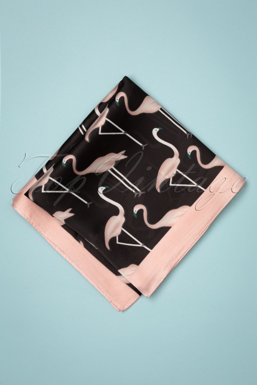 Unique Vintage - 50s Flamingo Hair Scarf in Black and Pink 4