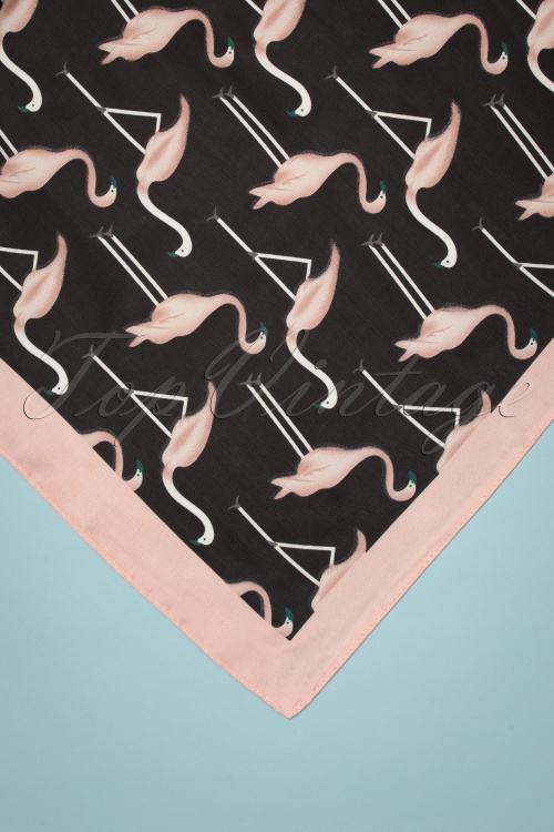 Unique Vintage - 50s Flamingo Hair Scarf in Black and Pink 2