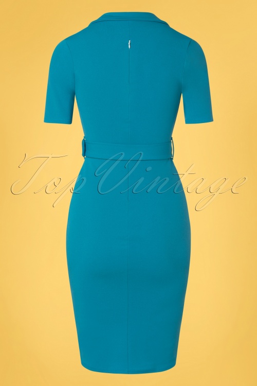 Vintage Chic for Topvintage - Denysa Pencil Dress Années 50 en Bleu Mosaïque  2
