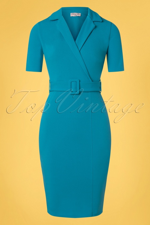 Vintage Chic for Topvintage - Denysa Pencil Dress Années 50 en Bleu Mosaïque 