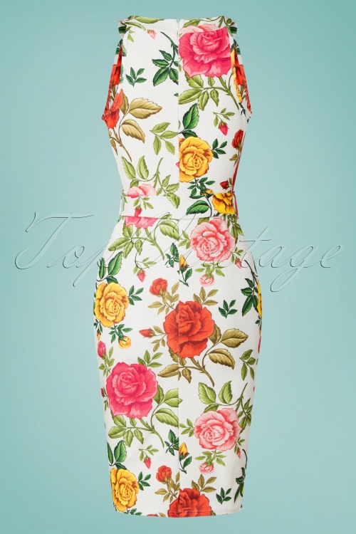 Vintage Chic for Topvintage - Rêve Floral Pencil Dress Années 50 en Blanc 2