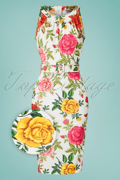 Vintage Chic for Topvintage - Rêve Bleistiftkleid mit Blumenmuster in Weiß