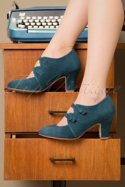Lola Ramona ♥ Topvintage - 40s Ava Means Business Pumps in Teal