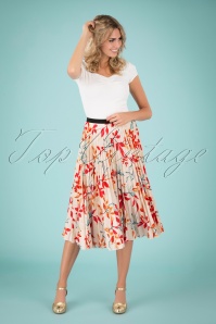 Closet London - 50s Marilyn Leaves Pleated Skirt in Peach