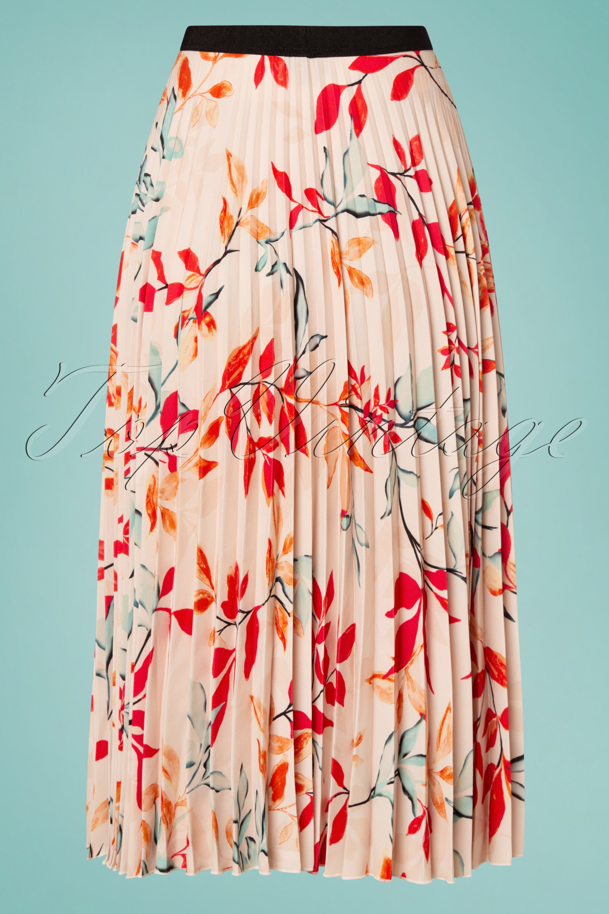 Closet London 50s Marilyn Leaves Pleated Skirt in Peach Shop at Topvintage